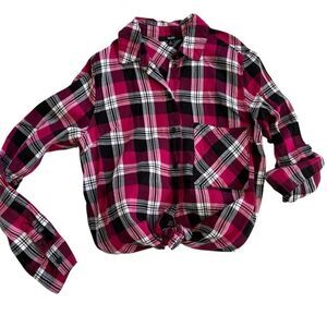 🌴 Papaya Pink Plaid Button-Up Flannel Shirt Size Small